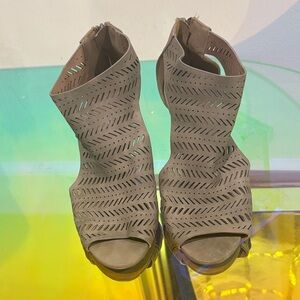 Qupid Taupe Cutout Heels